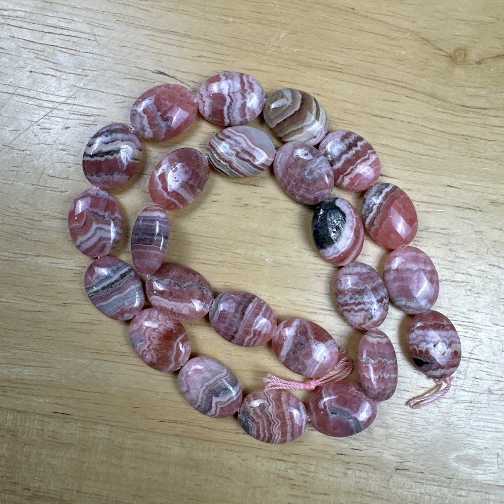 Natural Capillitas Argentina Rhodochrosite 24 Beads Flat Oval Puffy Coin 13x16mm